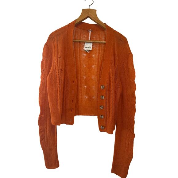 Free People NWT Moon Sky Alpaca Cardigan Sweater in Orange Zest Size Large - Picture 3 of 10